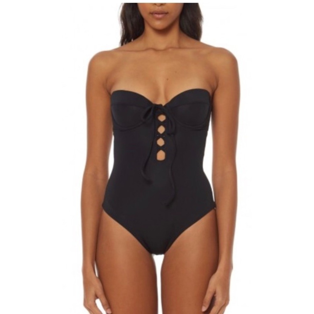 Mara Hoffman Lattice Underwire One Piece Swimsuit Black XS Lace Up